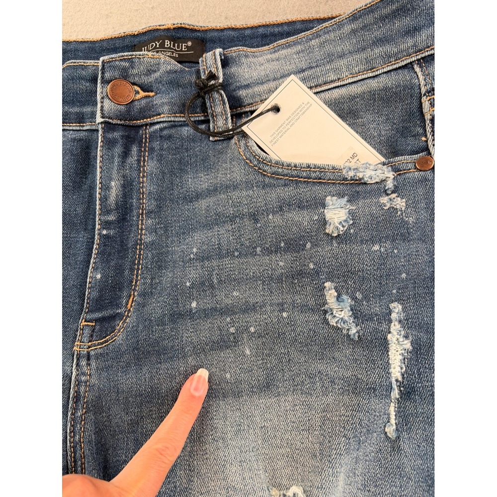Judy Blue Distressed Denim Shorts Medium Wash Raw Hem JB15202MD XL Womens - Picture 11 of 14